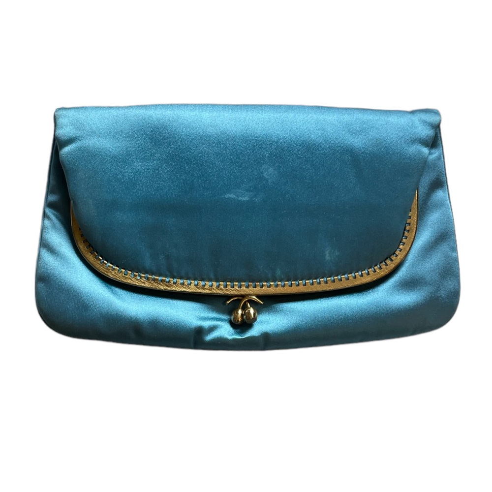 MM Morris Moskowitz Vintage Tiffany Blue Gold Clutch Bag| Evening
